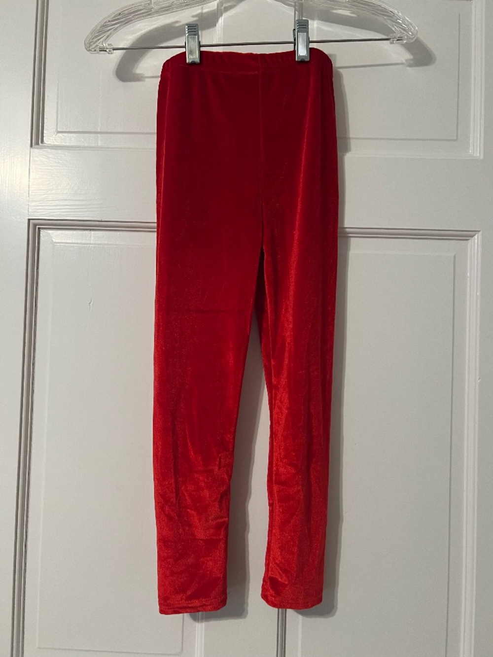 Red velour leggings